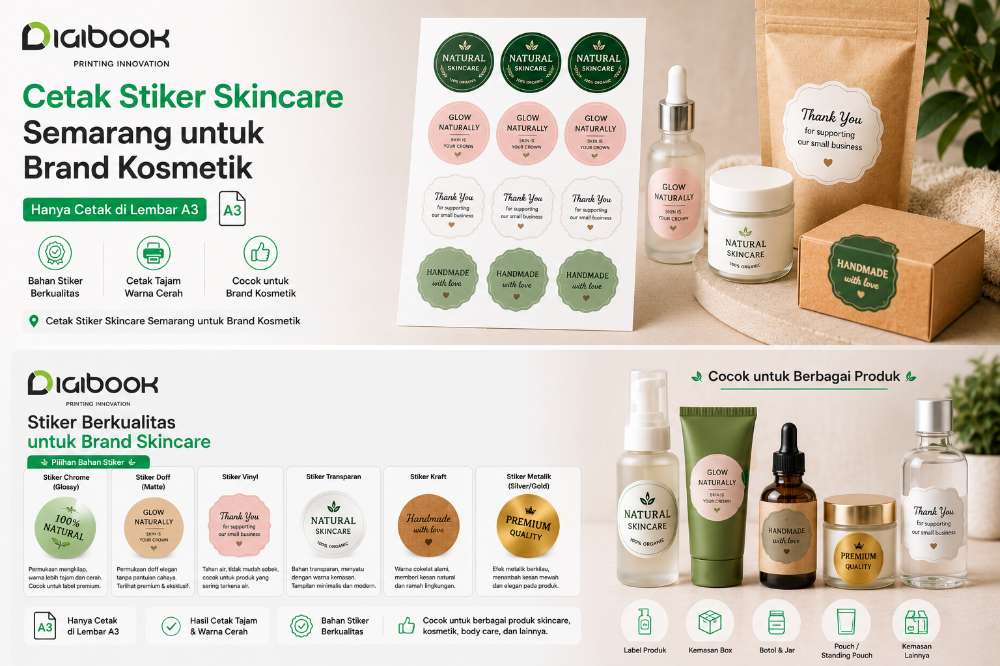 Cetak stiker skincare Semarang untuk brand kosmetik