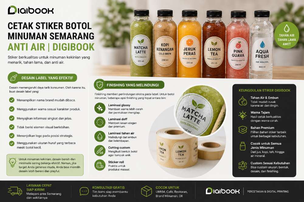 Label botol minuman dengan hasil rapi dan premium