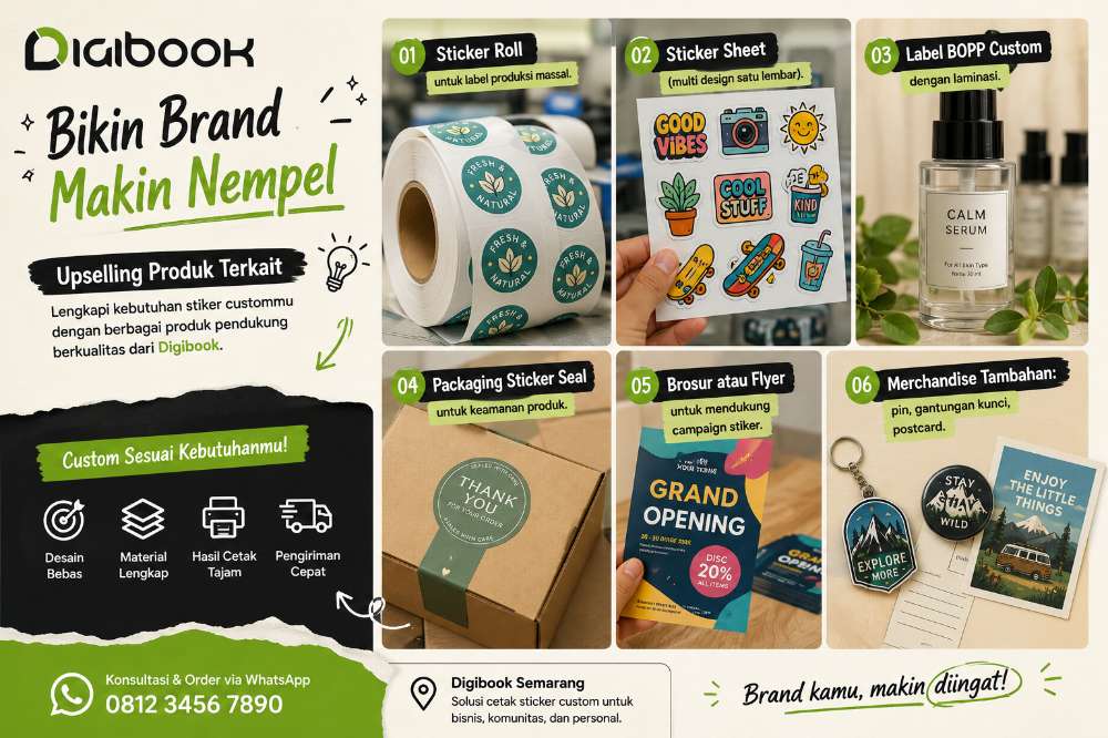 Print and cut sticker Semarang bentuk custom di meja produksi Digibook