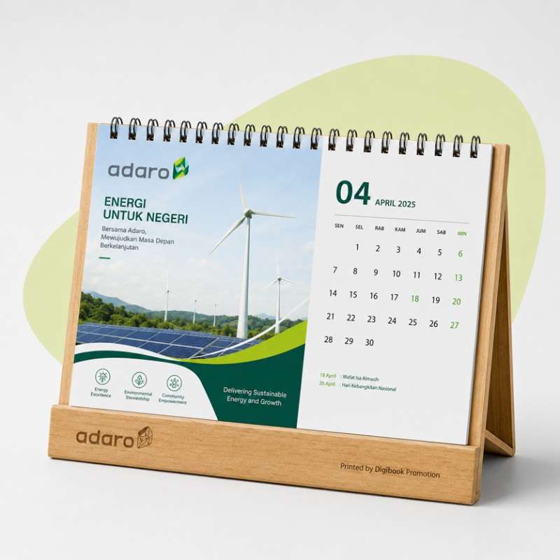 Kalender meja custom dengan kombinasi kayu untuk corporate gift perusahaan di Rembang